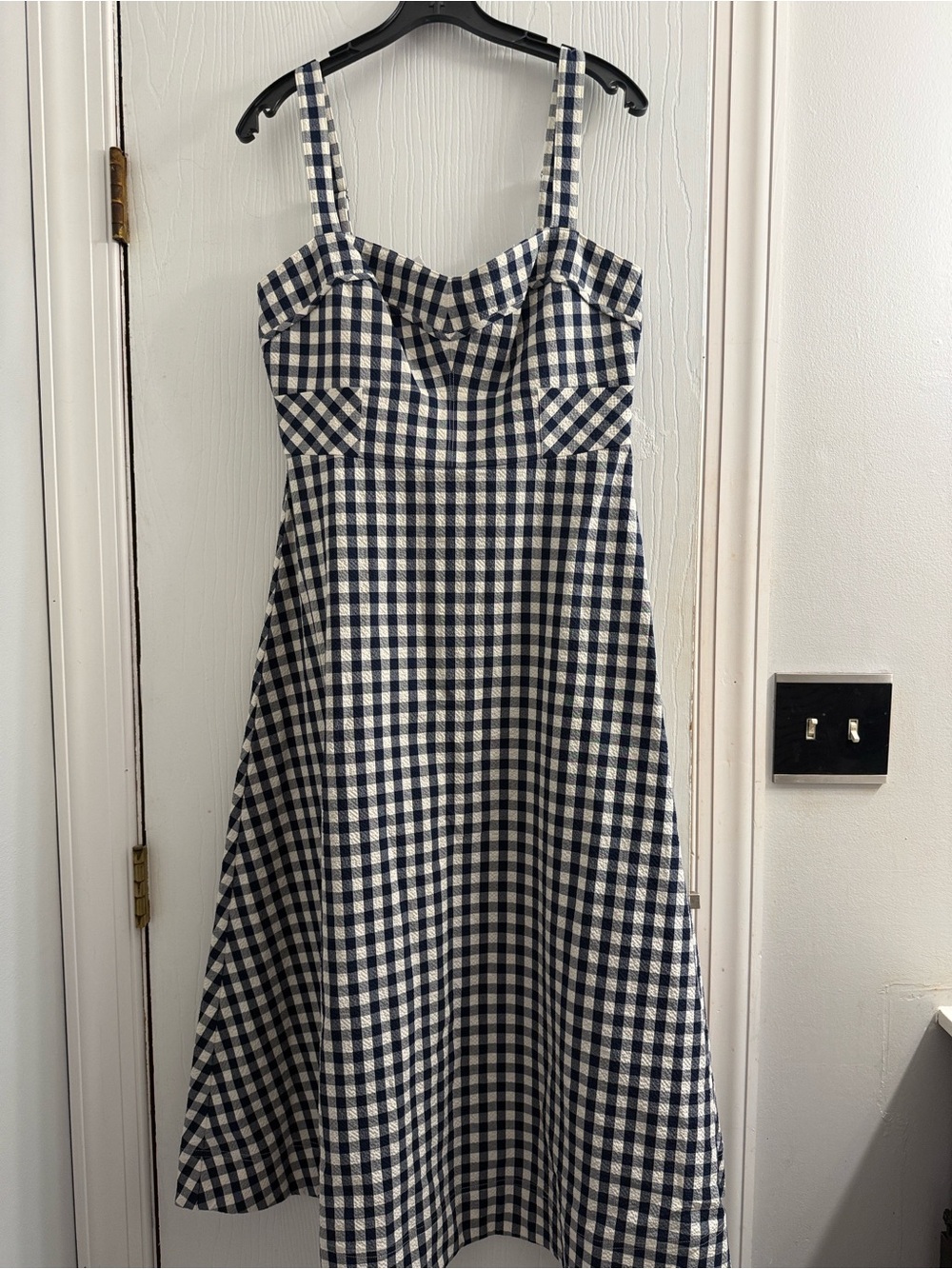 NWT! Veronica Beard Aila Gingham Square-Neck Midi Dress in Navy and White - Picture 5 of 12